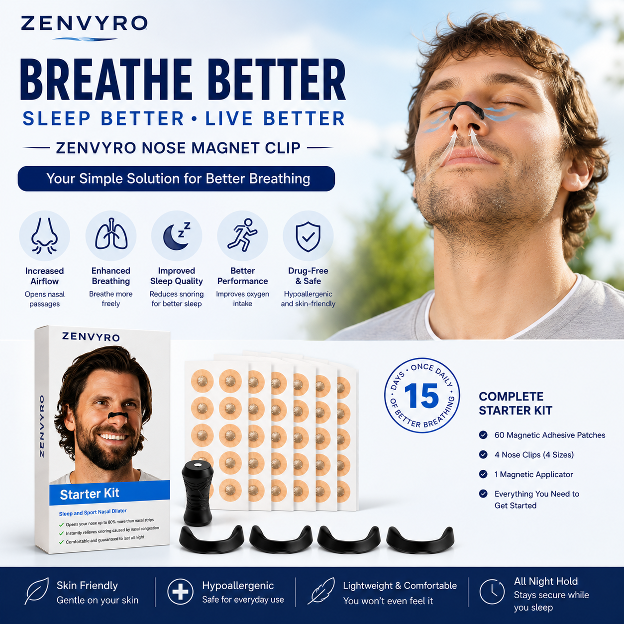 Sleep Breathing Nasal Strip Starter Kit 15 Count