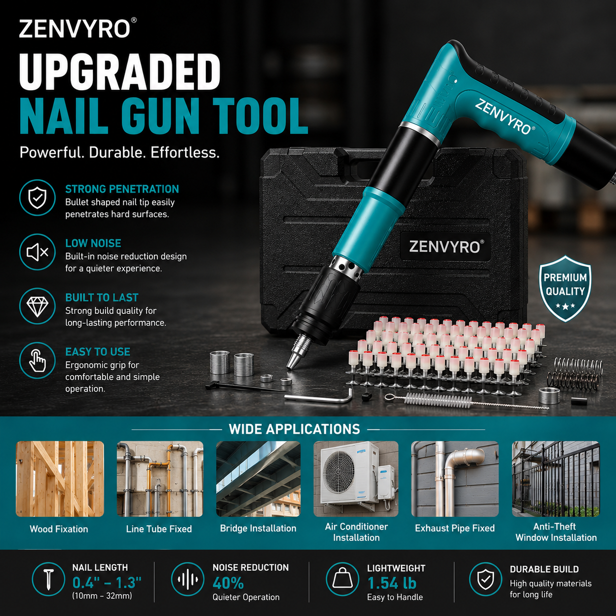 Manual Steel Nail Gun Tool Kit including 50 nails