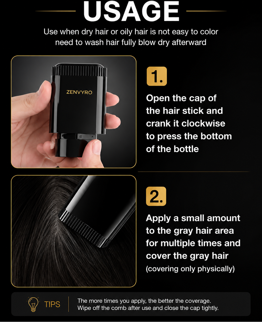2 in 1 Hair Color Stick Hair Dye Stick Comb