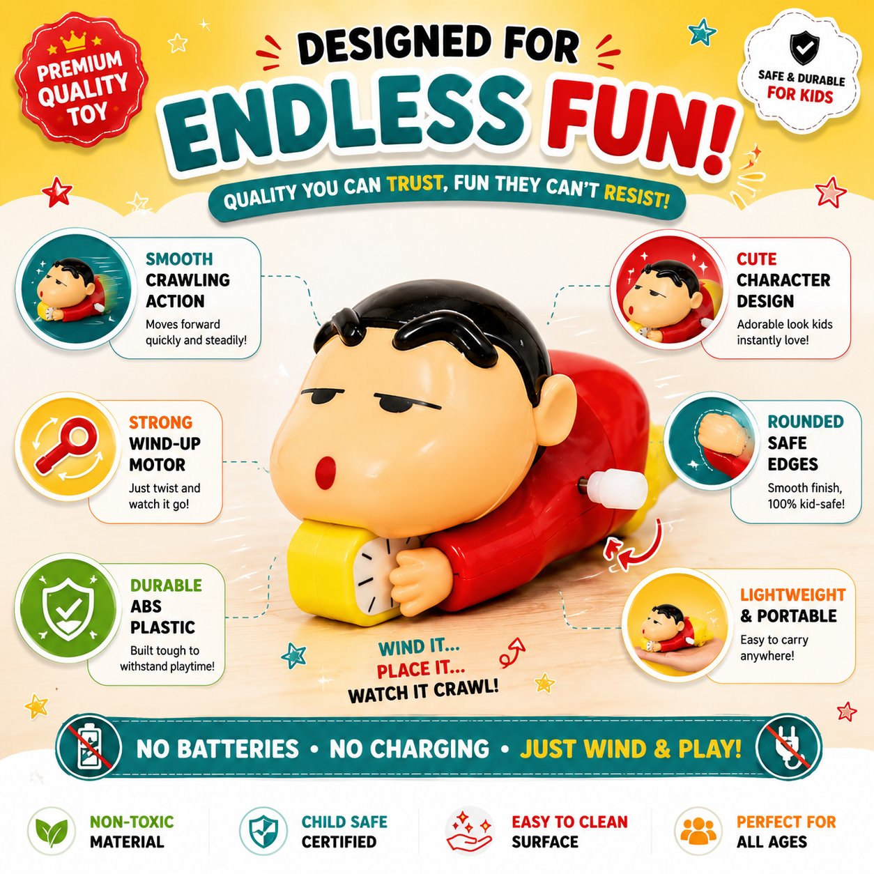 Shinchan Toy for Kids | Crawling Shinchan Action Figure Movable Toy for Babies |
